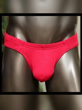 Mens Red/Bur 1/4Back,  Wide Side Thong Cotton Handmade